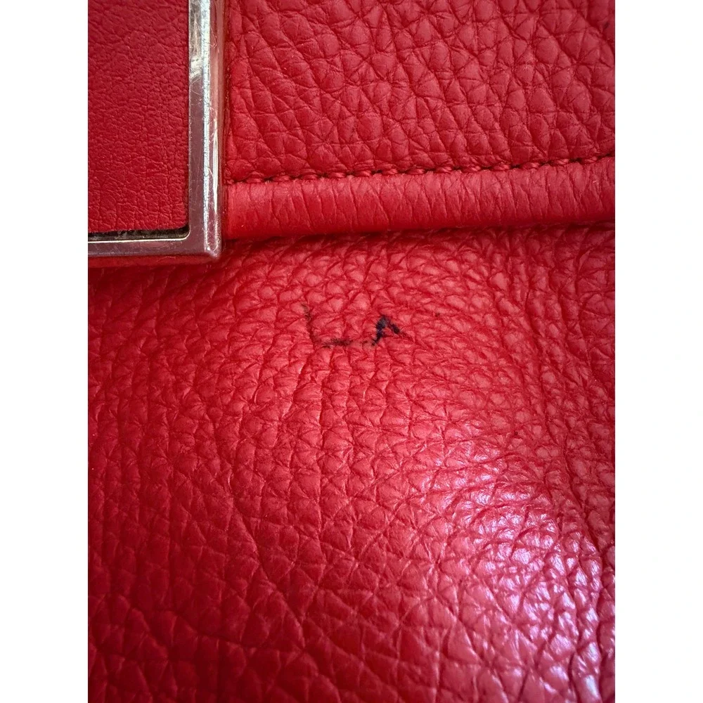 Calvin Klein‎ Crossbody Satchel Womens OS Coral Red Pebbled Leather Gold Tone